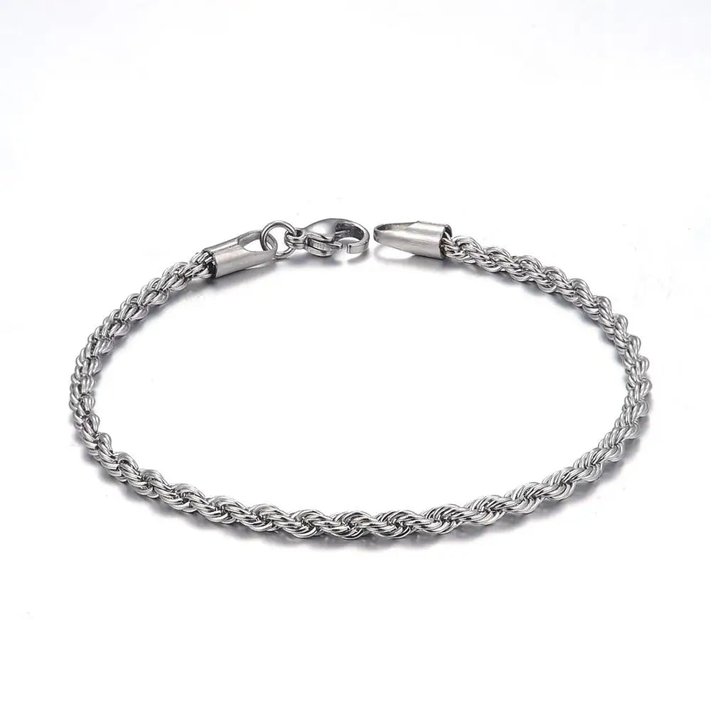 Cheap wholesale Width 4MM stainless steel twisted rope chain bracelet fashion jewelry for men and women party gifts drop ship - Clikcy