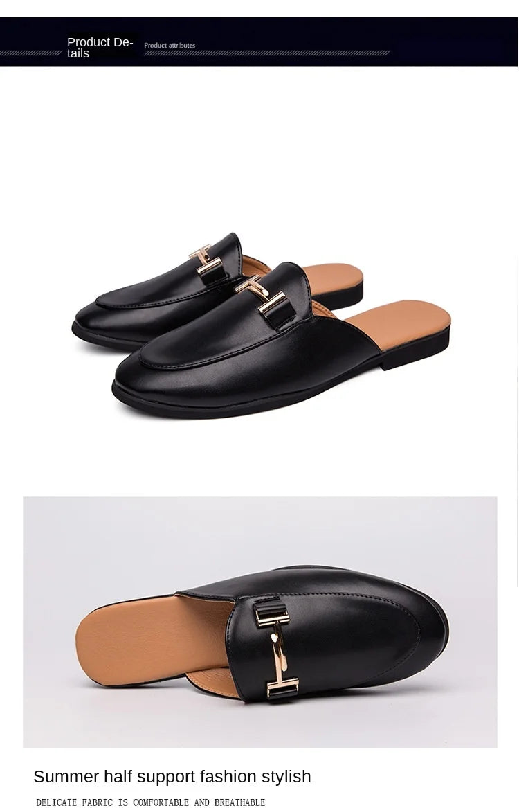 White Slip on Shoes Men Mules Leather Shoes Man Classic Black Half Shoes for Men 2025 Mules Homme Chaussure Homme Mule Masculino