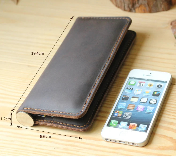 Handmade Vintage Crazy horse Genuine Leather Wallet men Leather long wallet clutch bag male purse money clips money bag - Clikcy