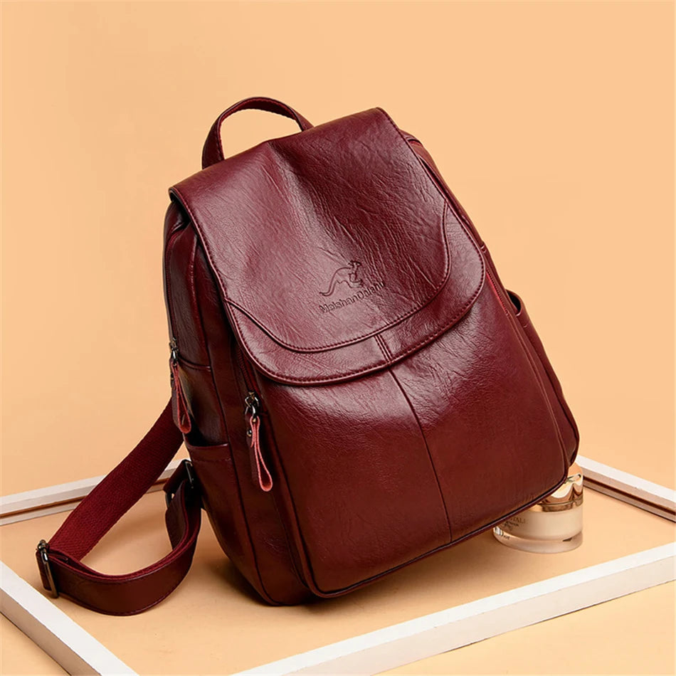 High Quality Soft Leather Backpacks Purses for Women Casual Daypack Vintage Bagpack School Bags for Teen Girls Mochilas Rucksack - Clikcy