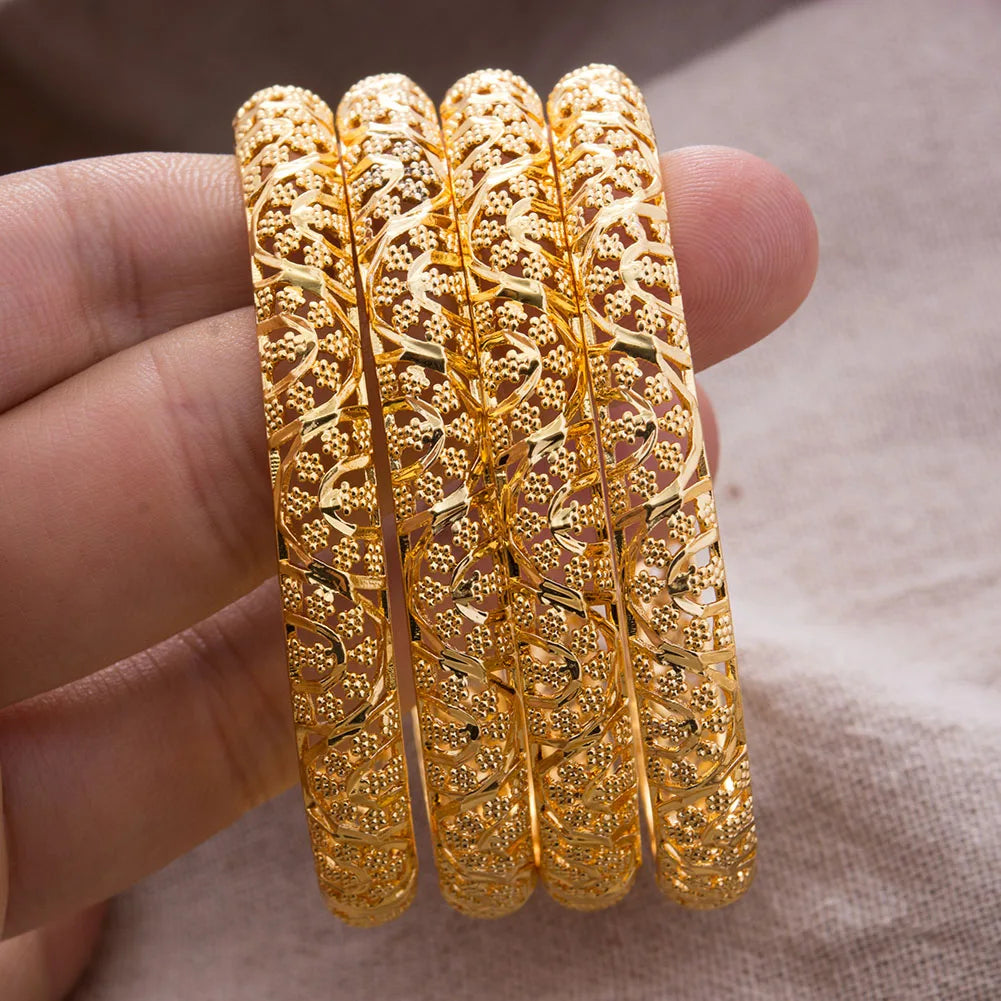 24K Luxury Gold Color Bangles For Women Wedding Bride Bracelets Gold Color Jewelry Middle East African Gifts - Clikcy