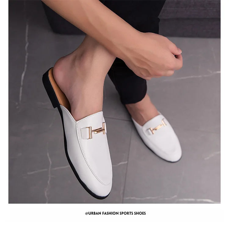 White Slip on Shoes Men Mules Leather Shoes Man Classic Black Half Shoes for Men 2025 Mules Homme Chaussure Homme Mule Masculino