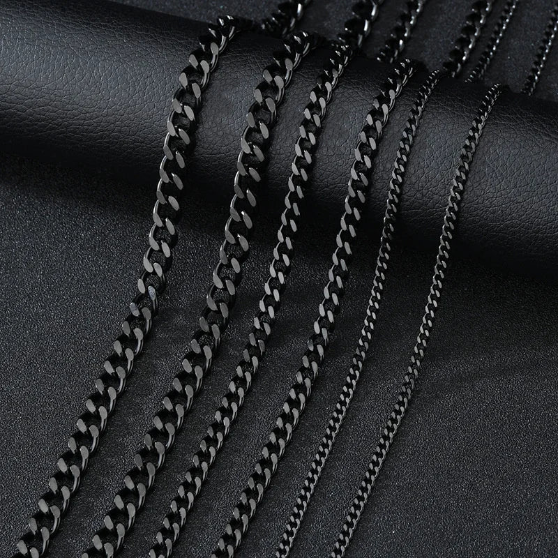 Basic Punk Stainless Steel 3,5,7mm Curb Cuban Necklaces For Men Women Black Gold Color Link Chain Chokers Solid Metal Jewelry - Clikcy
