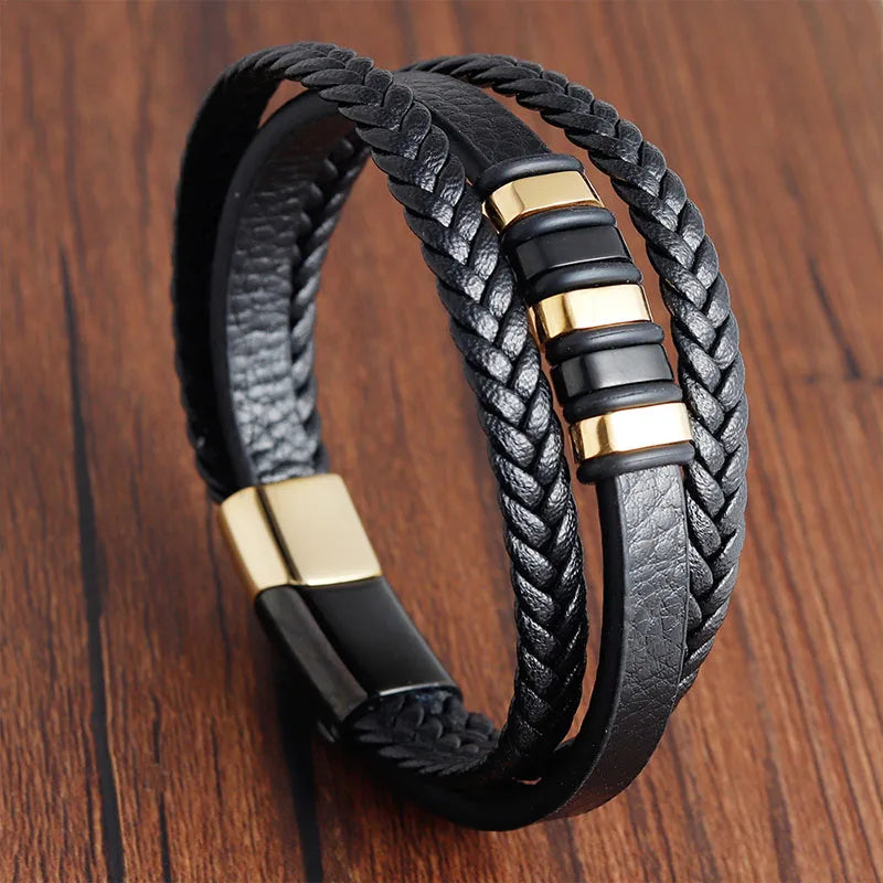 Trendy Genuine Leather Bracelets Men Stainless Steel Multilayer Braided Rope Bracelets for Male Female Bracelets Jewelry - Clikcy
