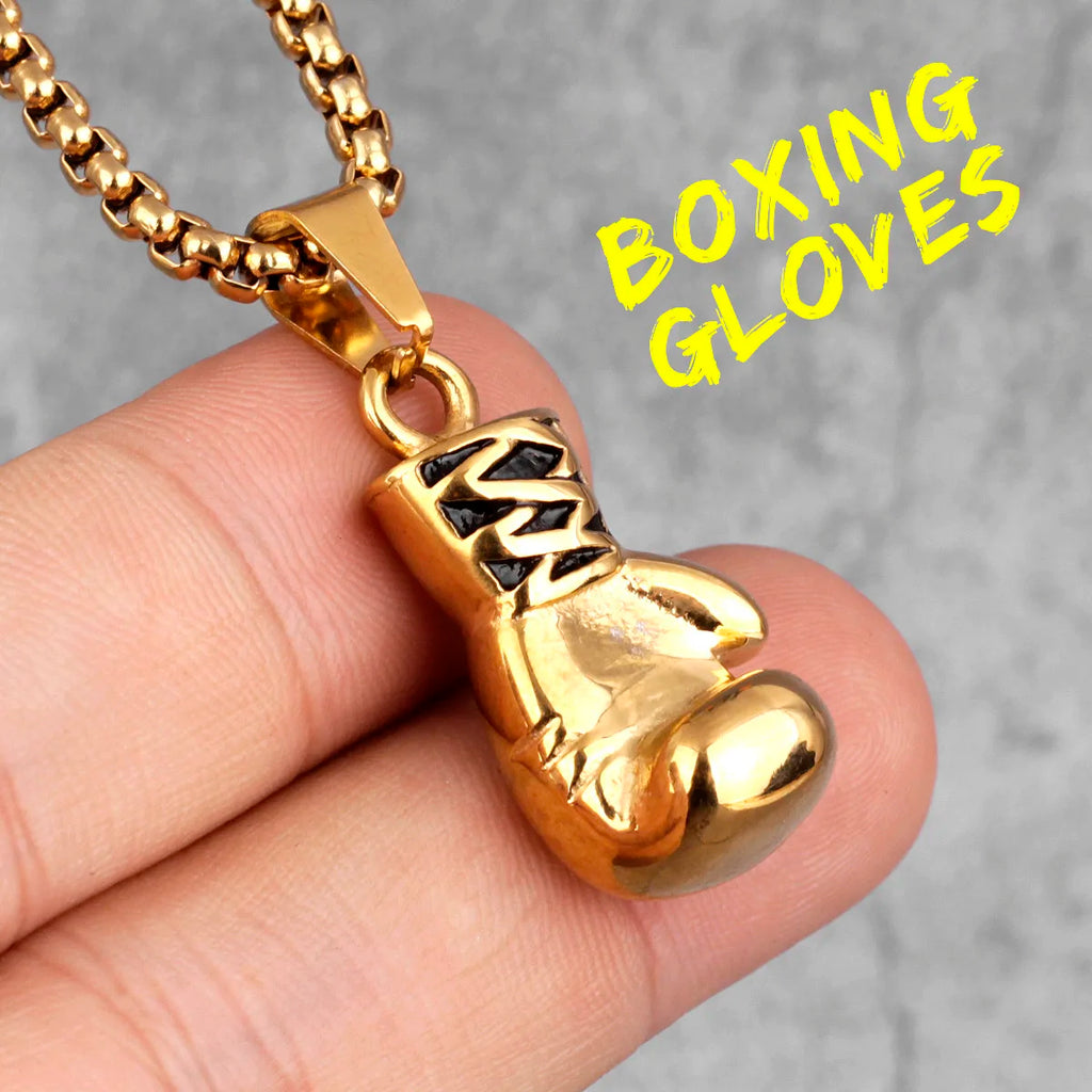 Fitness Gym Bodybuilding Boxing Gloves Stainless Steel Men Necklaces Pendants Chain for Boyfriend Male Jewelry Gift Wholesale - Clikcy