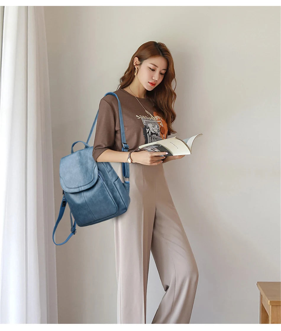 Genuine Women Leather Backpack Fashion Female Shoulder Bag Sac a Dos Ladies Bagpack Mochilas School Bags For Teenage Girls 2024 - Clikcy