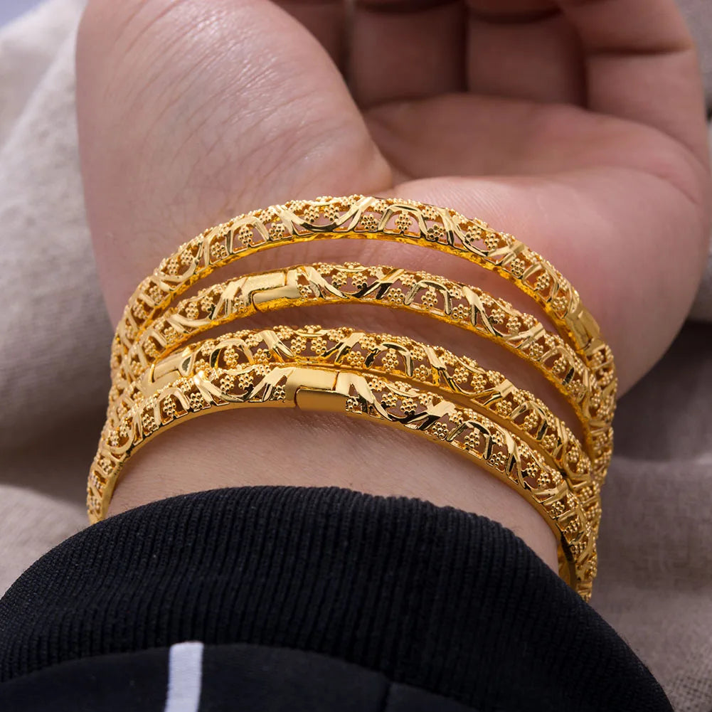 24K Luxury Gold Color Bangles For Women Wedding Bride Bracelets Gold Color Jewelry Middle East African Gifts - Clikcy