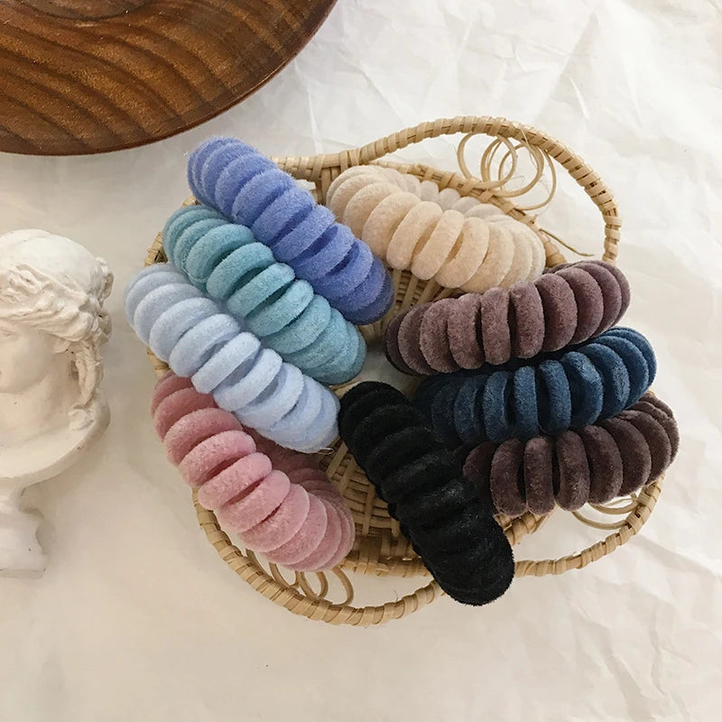 Elastic Knit Telephone Wire Hair Bands Girl Woman Hair Accessories Rubber Band Headwear Hair Rope Spiral Shape Hair Ties - Clikcy