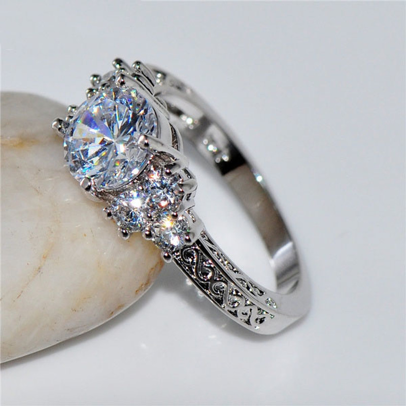 Exquisite Fashion Silver Color Engagement Rings for Women Fashion White Zircon Stones Ring Anniversary Bridal Wedding Jewelry - Clikcy