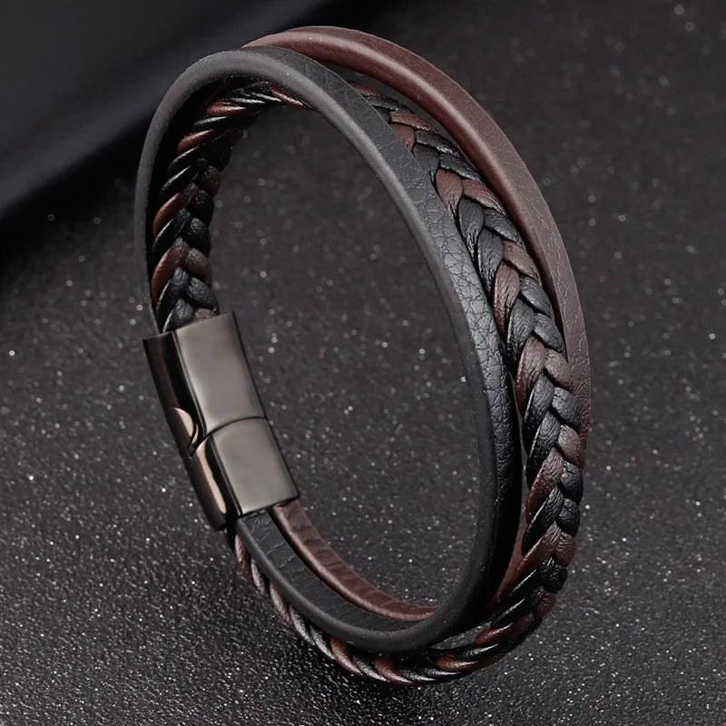 Trendy Genuine Leather Bracelets Men Stainless Steel Multilayer Braided Rope Bracelets for Male Female Bracelets Jewelry - Clikcy