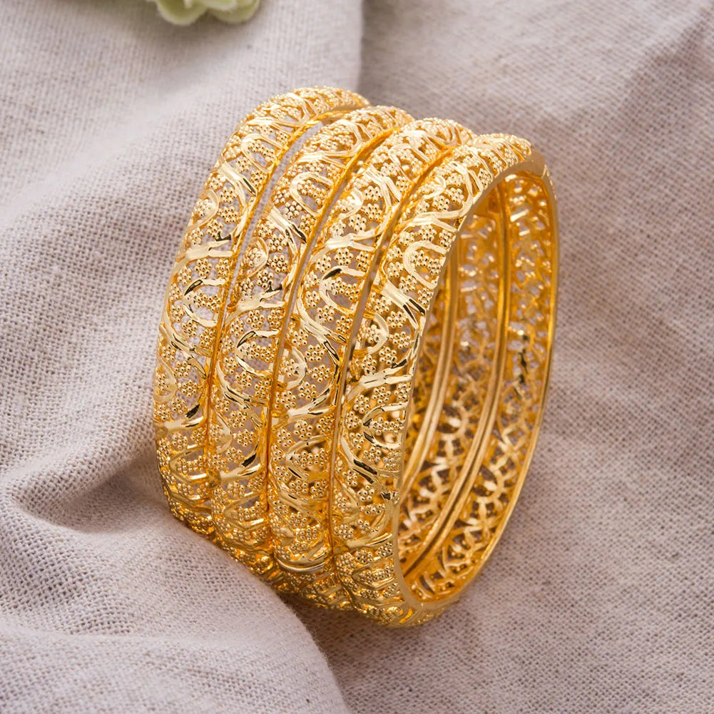 24K Luxury Gold Color Bangles For Women Wedding Bride Bracelets Gold Color Jewelry Middle East African Gifts - Clikcy