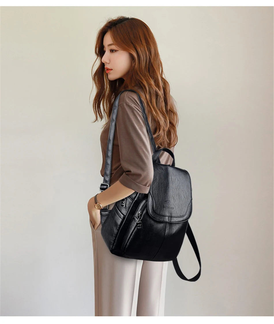 Genuine Women Leather Backpack Fashion Female Shoulder Bag Sac a Dos Ladies Bagpack Mochilas School Bags For Teenage Girls 2024 - Clikcy