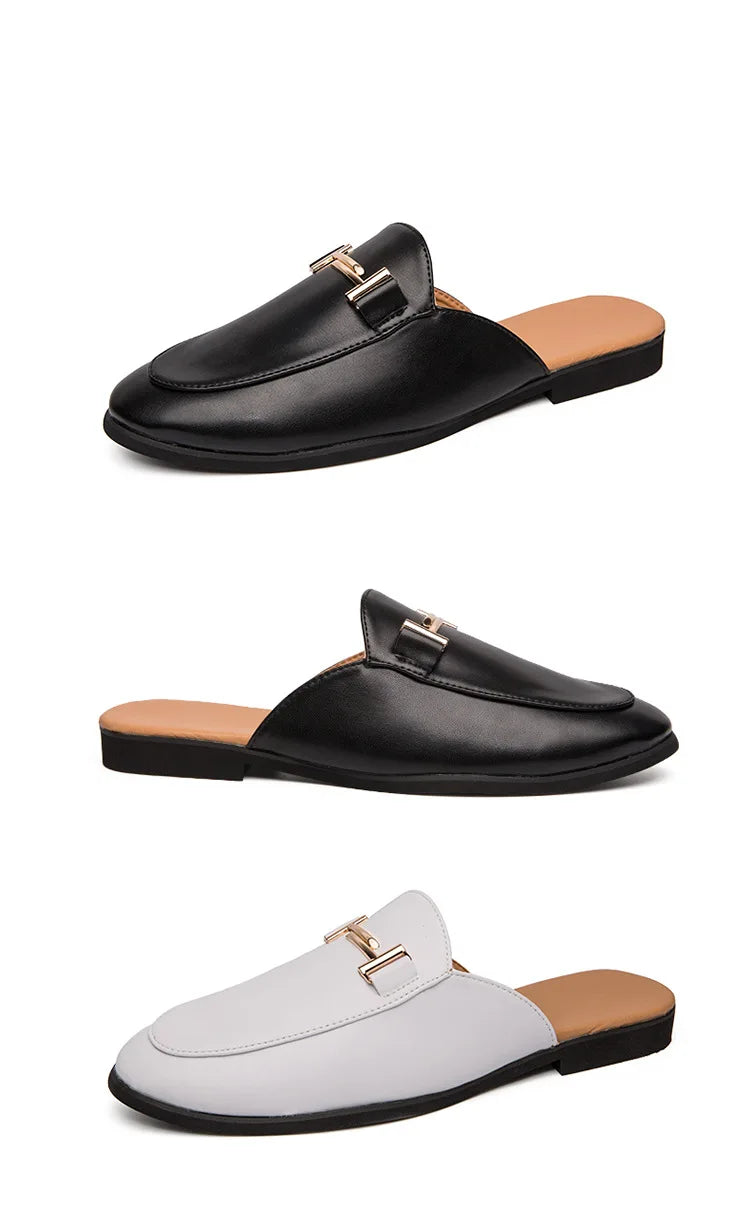 White Slip on Shoes Men Mules Leather Shoes Man Classic Black Half Shoes for Men 2025 Mules Homme Chaussure Homme Mule Masculino
