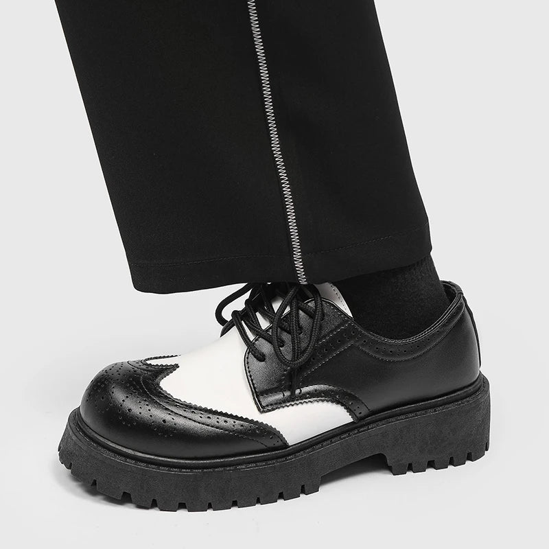 Classic Black and White Brogues Formal Shoes Men Casual Business Leather Shoes Mens Derby Shoes Designer Platform Formal Loafers