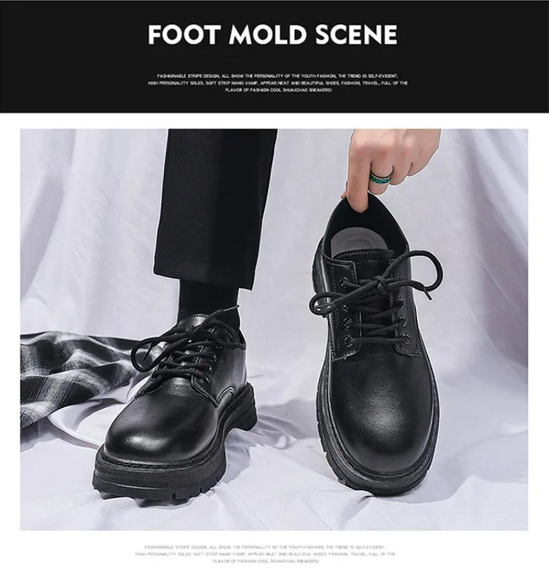 Men's Shoes Black Fashion Business Leather Shoe Platform Oxfords Anti-slip Thick Tottom Male Derby Shoe Loafers Chaussure Hommes