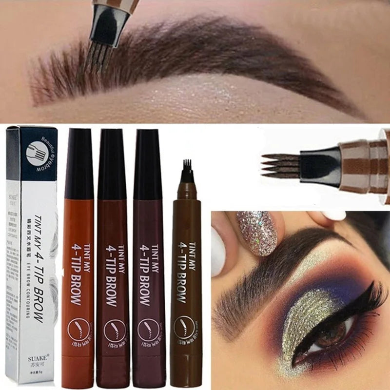 4 Splitted Head Eyebrow Pencil Long Last Smudge Proof Waterproof Sweat Proof High Pigmented Easy Applying Liquid Eyebrow Pencil - Clikcy