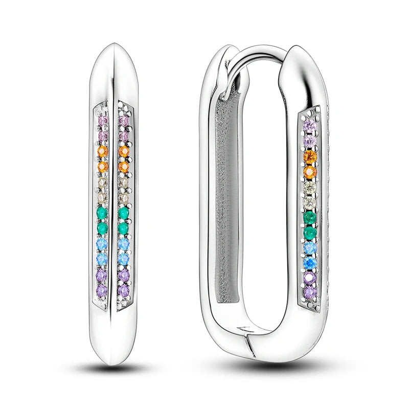 Original 925 Sterling Silver Women Hoop Earrings High Quality Shine Zircon U Shaped Classic Style Earring For Women Jewelry Gift