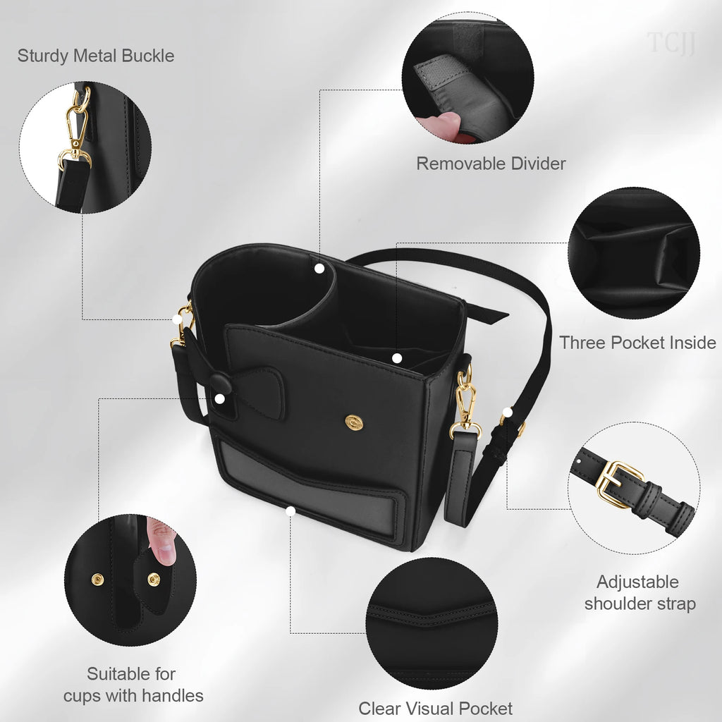 Outdoor Water Bottle Crossbody Bag With Pocket for Stanley Cup 40 oz Tumbler Leather Water Cup Holder With Strap for Women Gifts - Clikcy