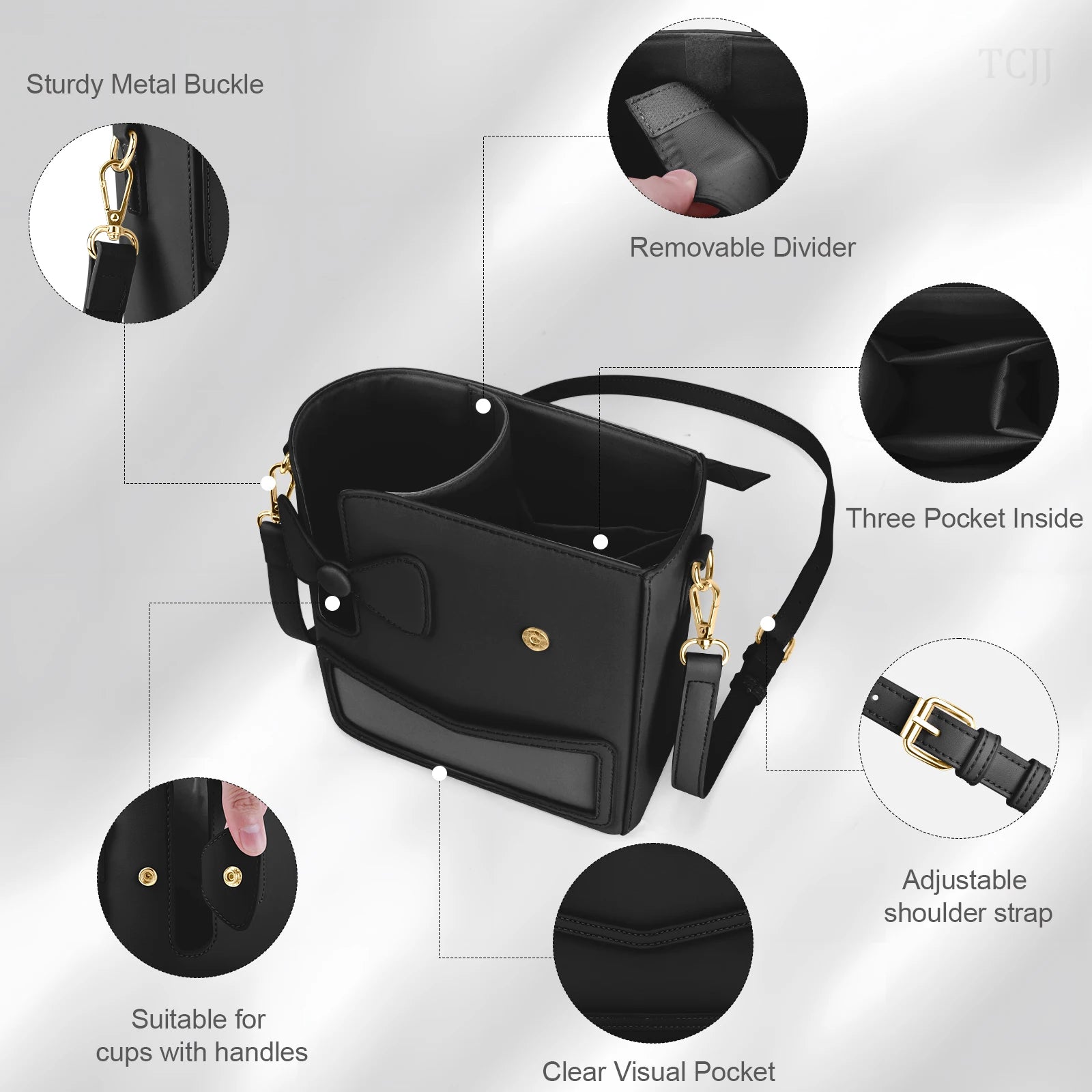 Outdoor Water Bottle Crossbody Bag With Pocket for Stanley Cup 40 oz Tumbler Leather Water Cup Holder With Strap for Women Gifts - Clikcy