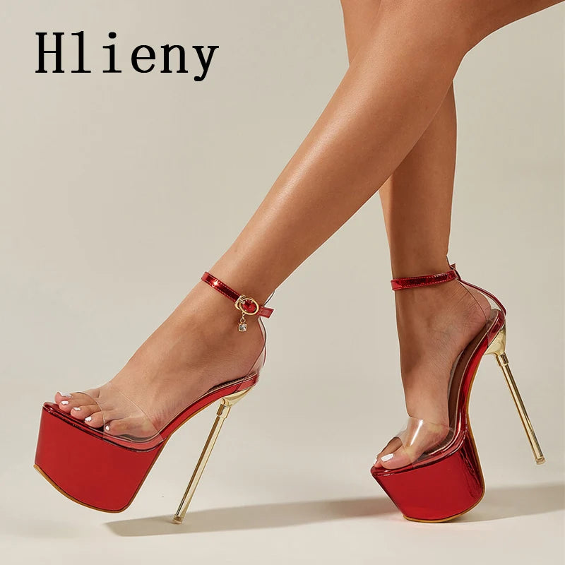 Hlieny Summer Sexy PVC Transparen Open Peep Toe Platform High Heels Buckle Strap Sandals Women's Nightclub Pole Dance Shoes - Clikcy