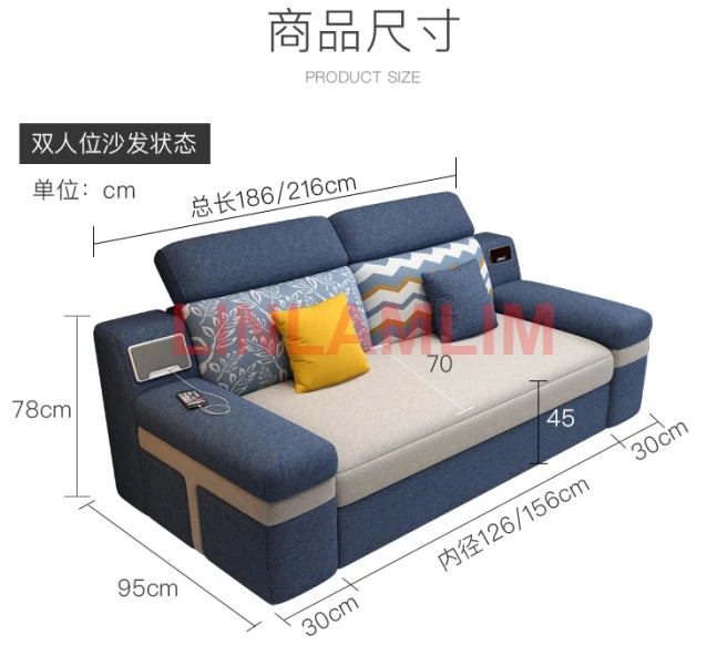 Tech Smart Sofa Bed Fabric Functional Sleeper Couch Convertible Sofas Bed Big Sofas Cama Nordic Salon with Bluetooth Audio,USB C - Clikcy