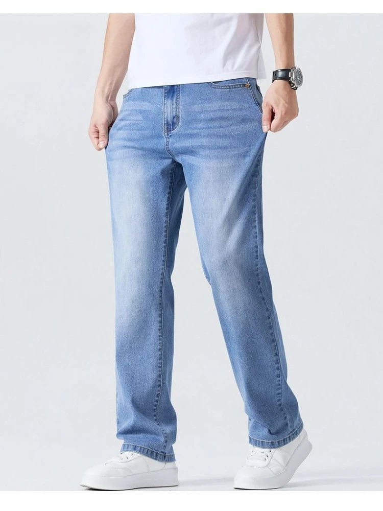 KUBRO Denim Jeans Men 2025 Summer Loose-Fit Straight-Leg Soft Denim Fashionable Vintage Men's Summer Pants Jorts Drip Clothing - Clikcy