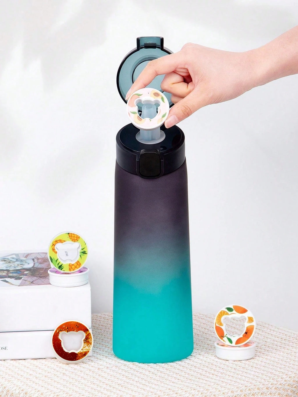 1pc 650ml Flavored Water Bottle with Random 1 Flavour Pods Air Water Bottle Frosted Black Air Camping Sport Fitness Cup - Clikcy