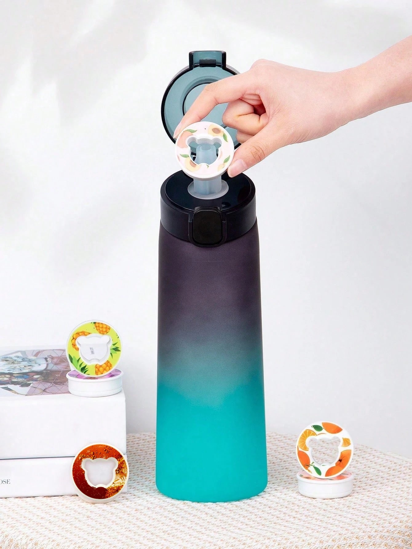 1pc 650ml Flavored Water Bottle with Random 1 Flavour Pods Air Water Bottle Frosted Black Air Camping Sport Fitness Cup - Clikcy