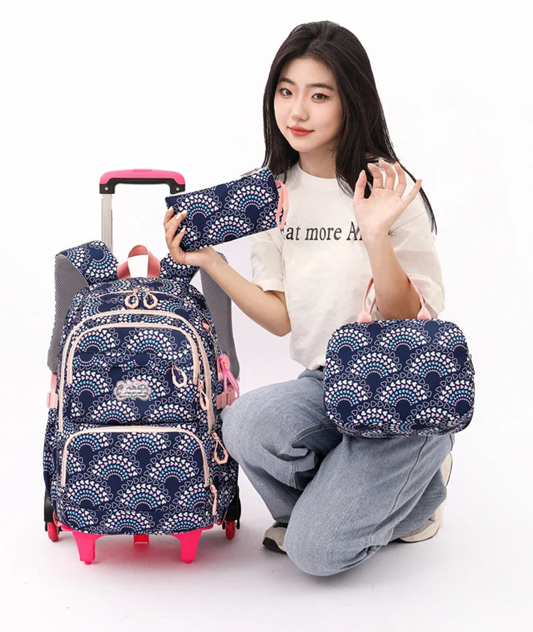 Rolling School Bags for Girls Backpack Children Waterproof School Backpacks with Wheels Middle School Trolley Luggage Back Pack - Clikcy