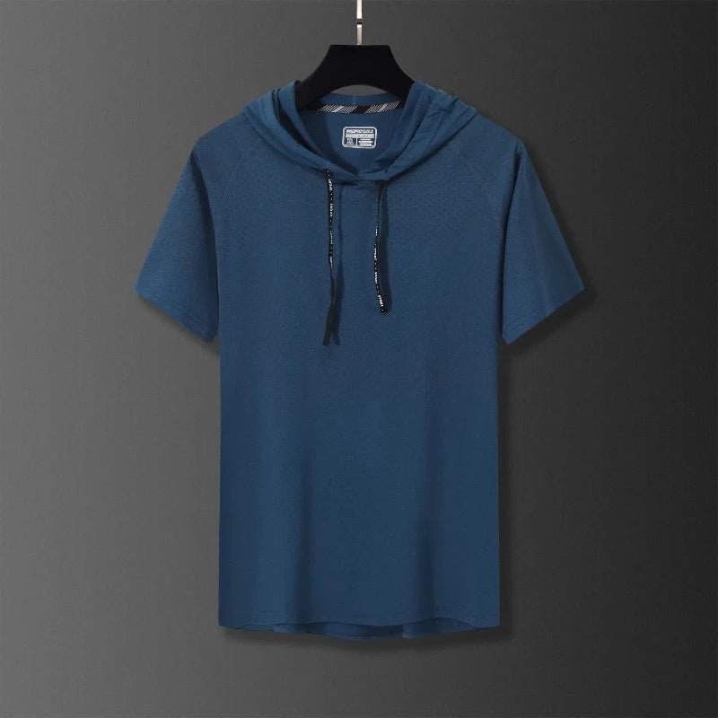 Youthful Vitality Summer Sweatshirts Thin Men's Printing Hooded Quick Drying Breathable Casual Motion Loose Short Sleeve Tops