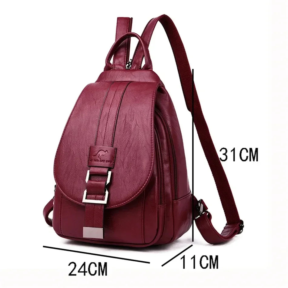 Multifunctional Women Leather Backpacks Vintage Backpack For Teenager Girls School Chest Bag Travel Bagpack Ladies Sac Back Pack - Clikcy