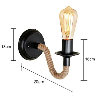 Vintage Hemp Rope Wall Lamp with Plug Wood Wall Lamp E27 Indoor Loft Outdoor Corridor Wall Lights Industrial Sconce Bedside Lamp - Clikcy