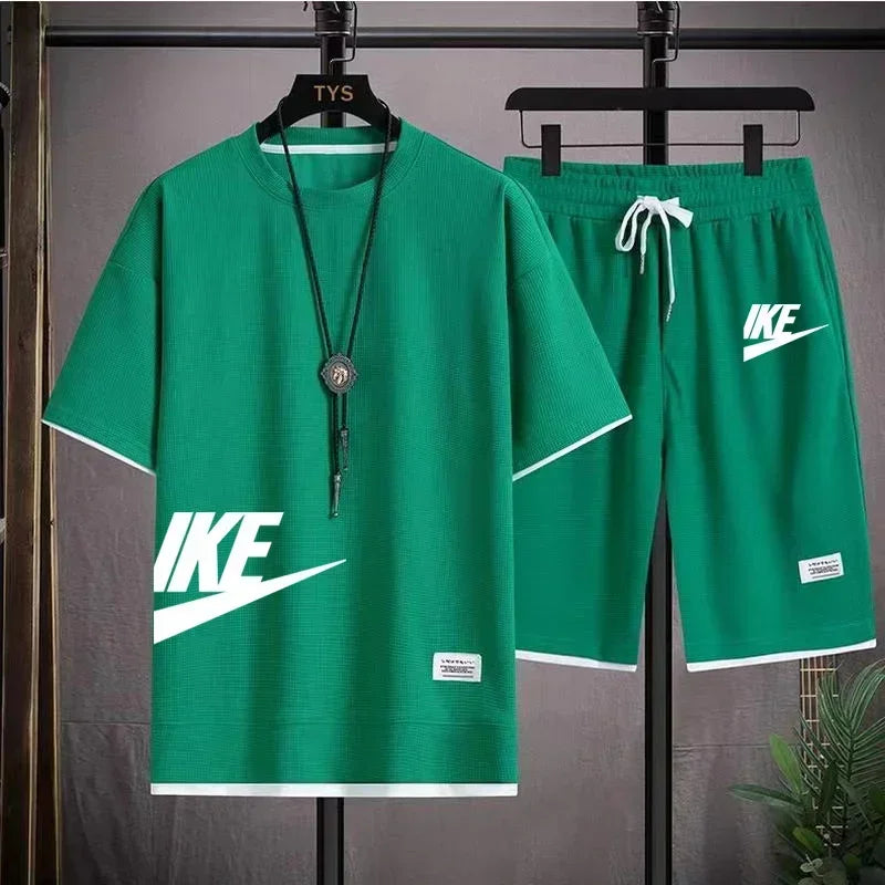 2025 New Fashion casual trend Men's sports suit Short sleeve T-shirt and outdoor summer sports shorts two-piece set size M-3XL - Clikcy