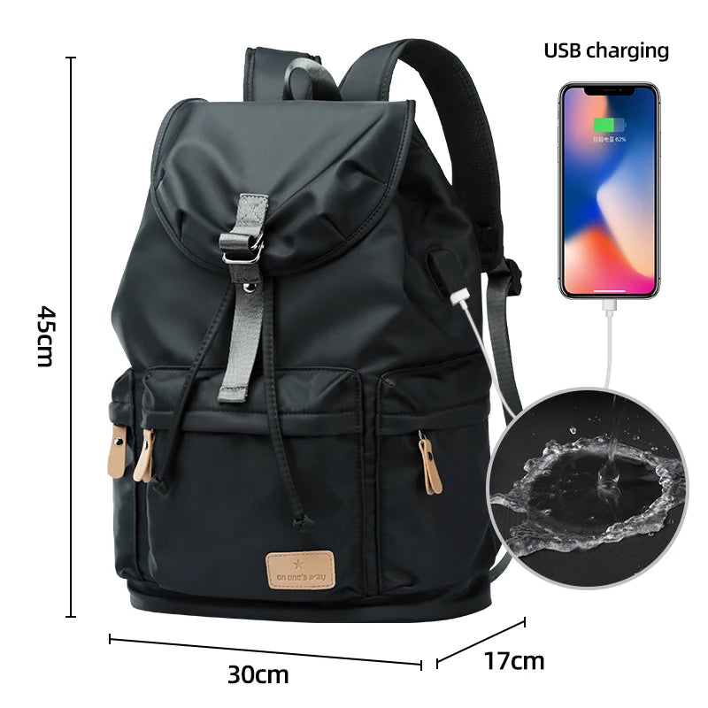 Fashion Men Backpacks Nylon Waterproof USB Charging Bag Casual Travel Korean Stlye Mochila for Travel Vintage School Bag - Clikcy