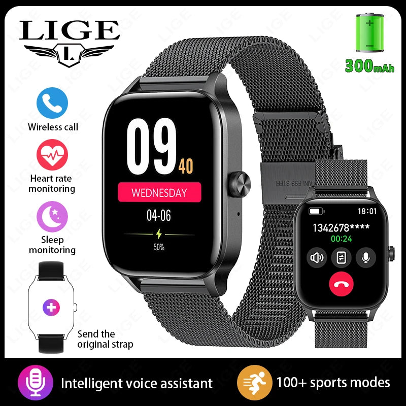 LIGE Fashion Smart Watch Women 1.85” HD Screen Custom Watch Face Women’s Health Monitor Watch Bluetooth Call Sports Smartwatches