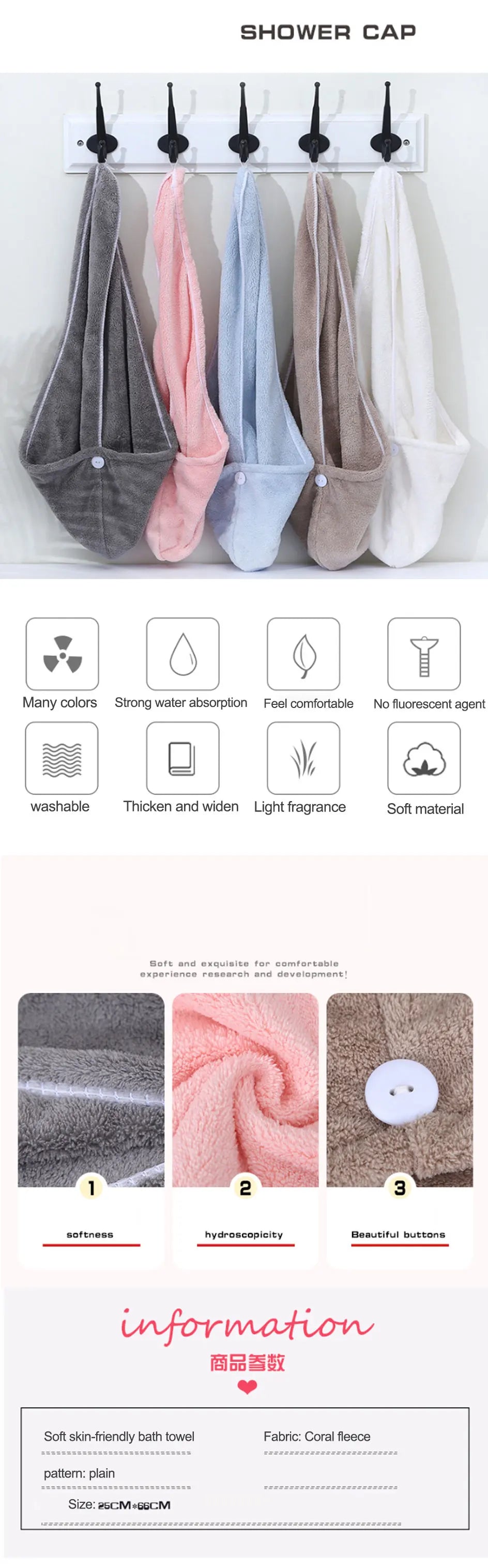 66x25cm Towel Women Adult Bathroom Absorbent Quick-Drying Bath Thicker Shower Long Curly Hair Cap Microfiber Wisp Dry Head Hair - Clikcy