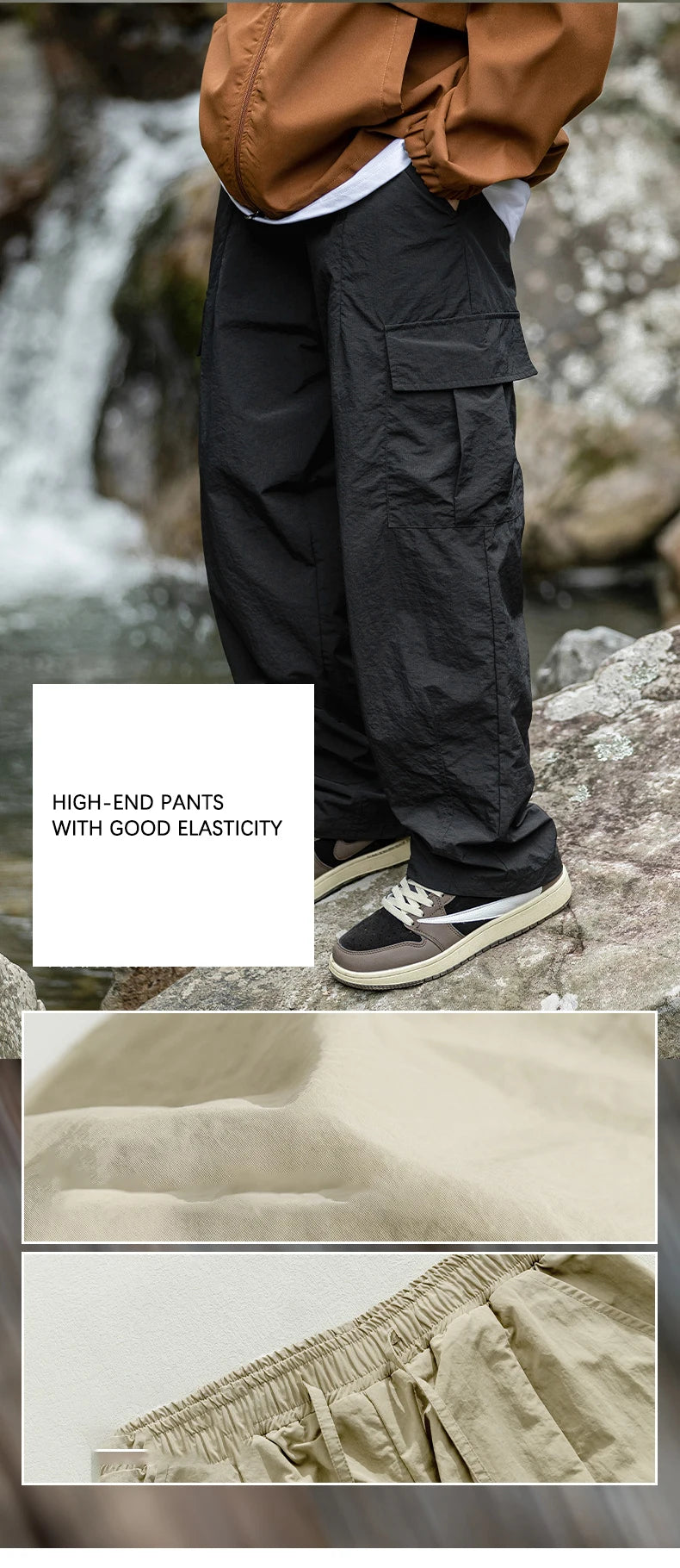 TFETTERS 2025 Autumn Casual Pants Men Waterproof  Thin Mid Waist Solid Color Men Cargo Pants Tourism Outdoors Riding Trousers - Clikcy