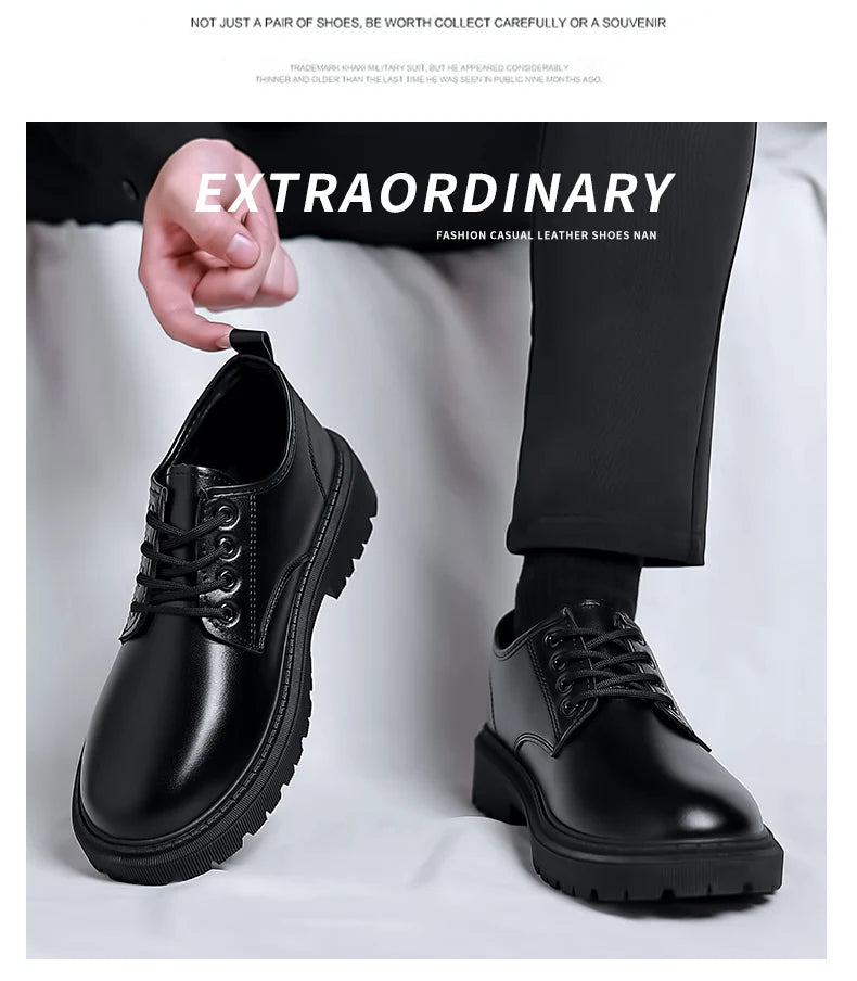 Luxury Men's Genuine Leather Business Formal Shoes British Style Men's Black Platform Lace Up Casual Shoes Zapatos De Cuero 2025