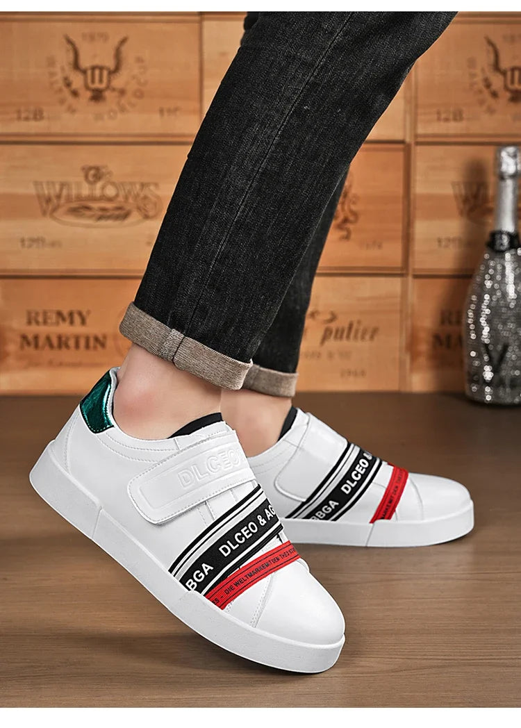 Original Design Leather Sneakers Men Trendy HOOK&LOOP Non-slip Men's Skateboard Shoes Fashion White Casual Sports Shoes For Men - Clikcy
