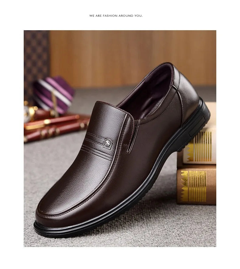 Leather Men Formal Shoes Luxury Brand 2025 Men's Loafers Dress Moccasins Breathable Slip on Black Driving Shoes Plus Size 37-46 - Clikcy