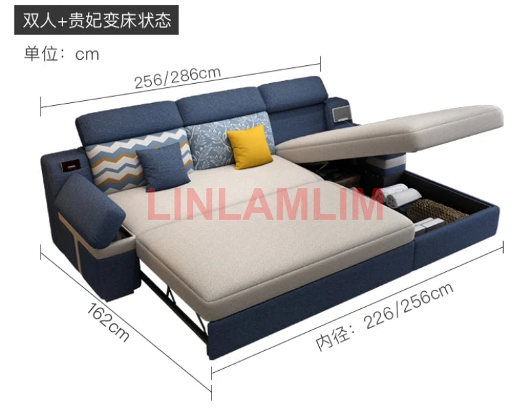 Tech Smart Sofa Bed Fabric Functional Sleeper Couch Convertible Sofas Bed Big Sofas Cama Nordic Salon with Bluetooth Audio,USB C - Clikcy