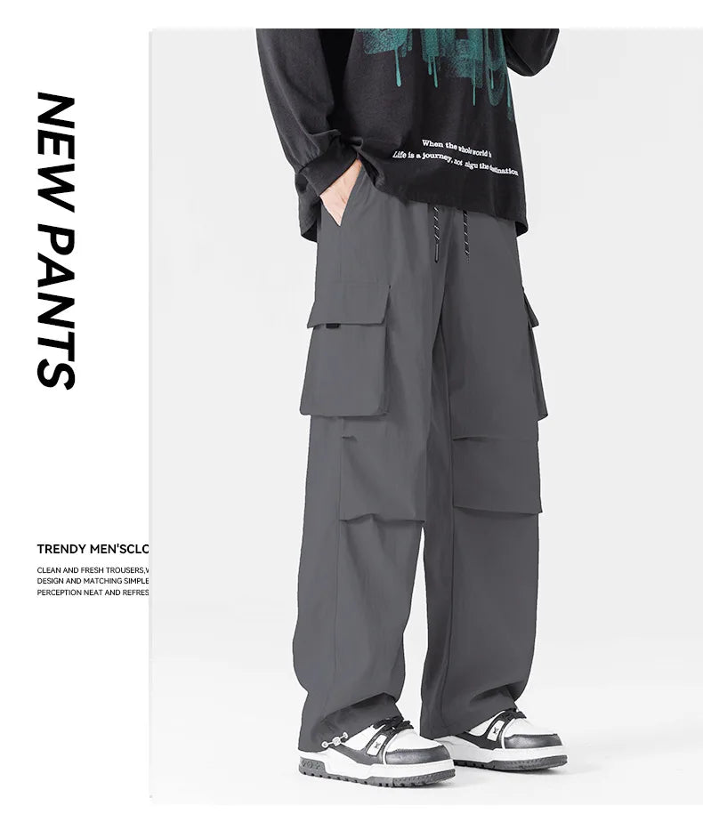 Plus Size 10xl 9xl 8xl Men's Straight Cargo Pants Spring Summer Multi-Pockets Streetwear Wide Leg Casual Baggy Straight Trousers - Clikcy