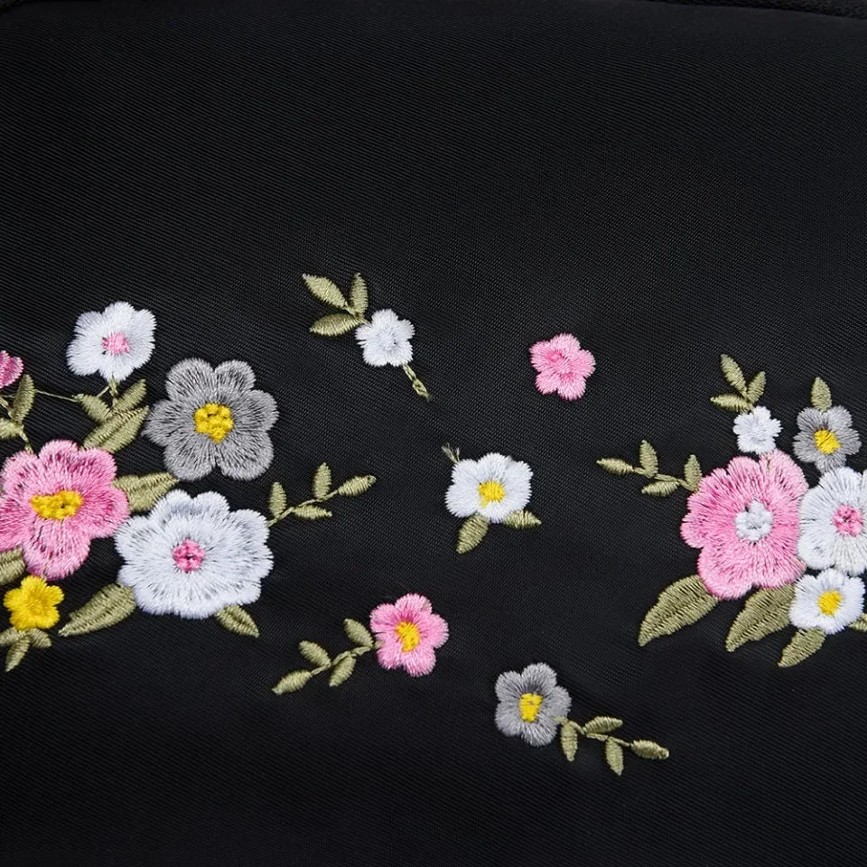 Fashion Nylon Backpack For Women Embroidery Design Student School Bag Leisure Travel Rucksack Popular Girl Commuting Sac A Dos - Clikcy