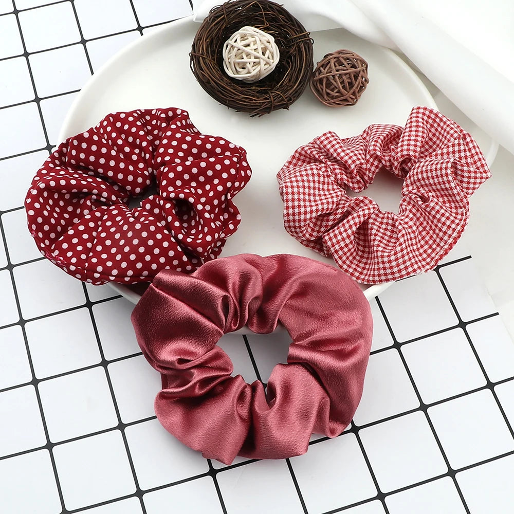 3Pcs/Lot Korean Printing Large Hair Bands For Women Girl Elastic Hair Ring Fashion Scrunchies Dating Party Headdress Accessories - Clikcy
