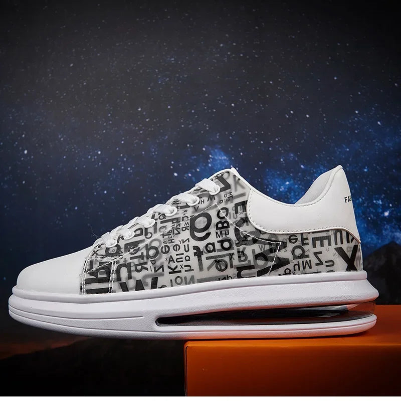 Graffiti 2025 New Casual Men Shoe Fashion Flat Air Cushion Man Sneakers Outdoor Non-slip Designer Tide Pu Leather Big Size 43 44 - Clikcy