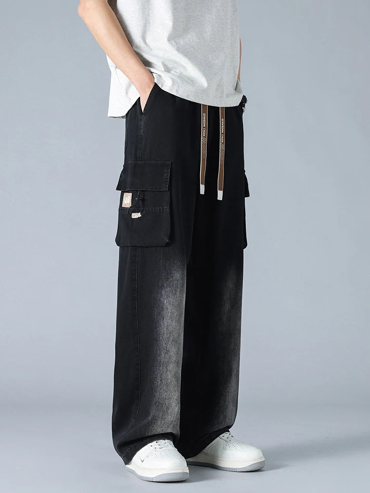 Summer Men's Straight Jeans Multi-Pockets Wide Leg Denim Cargo Pants 8XL 7XL 6XL Big Size Lightweight Baggy Jeans Trousers - Clikcy