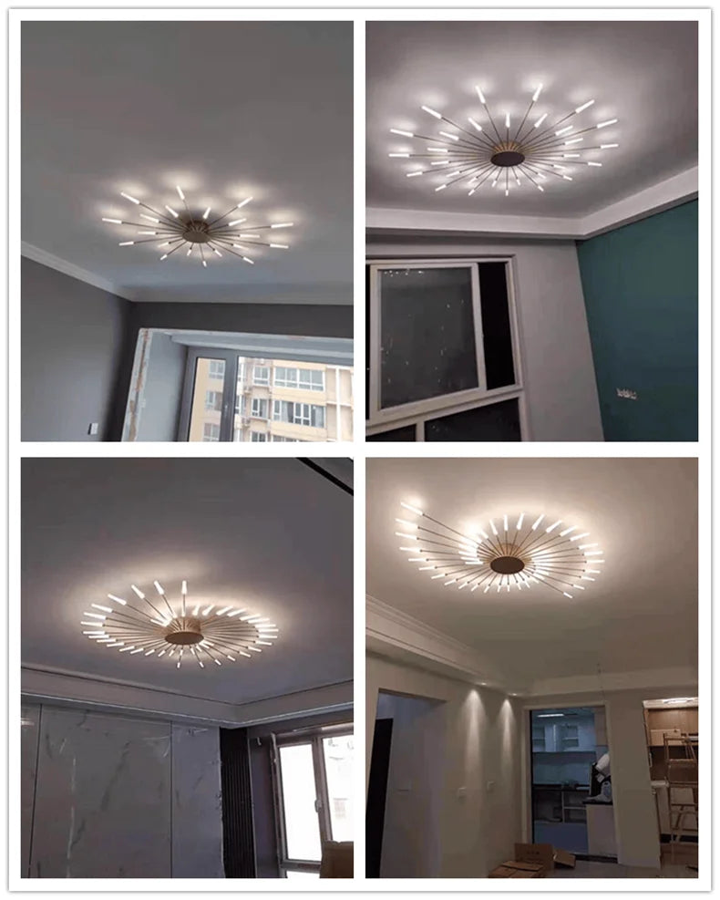 Led Firework Chandelier Dimmable For Living Room Bedroom Milk Yellow Ceiling Chandelier Dining Room LED Ceiling Lamp With Remote - Clikcy