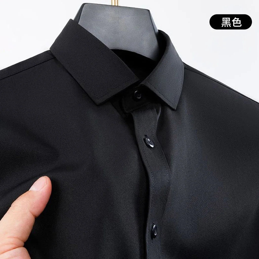 Men's long sleeved shirt casual, simple, high-quality, wrinkle free, slim fit, business formal, all season collection