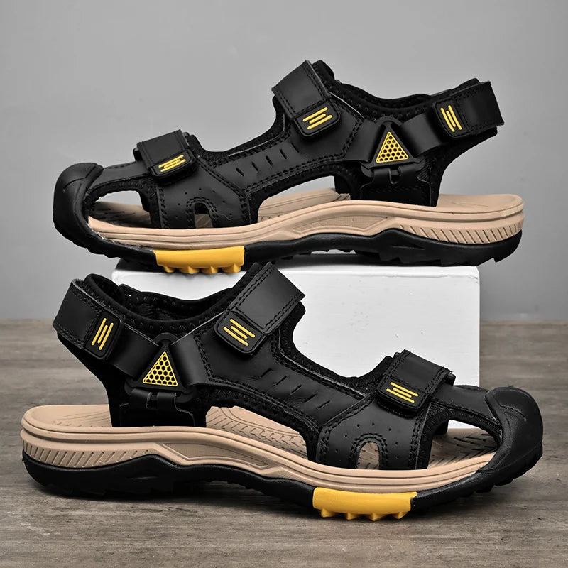 Summer Men Sandals Genuine Leather Mens Casual Shoes Outdoor Men Leather Sandals for Men Beach Shoes Roman mens Shoes - Clikcy