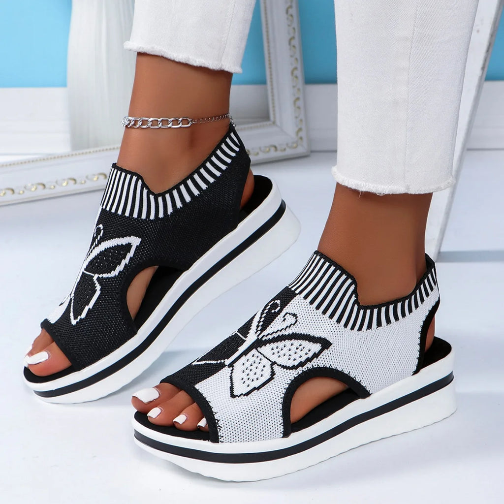 Women Flat Sandals Mesh Fish Mouth Casual Low Heels New Summer Slides Women Platform Shoes Sports Wedges Beach Comfort Sandals